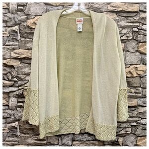 #64 Ruby Rd Gold Metallic Ribbon Bell Sleeve Open Cardigan Sweater XL
